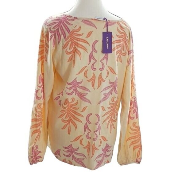 Lascana Blouse Peach Peasant Long Sleeve Tropical Womens Size 4 - Picture 4 of 8